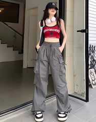 Grey Side Pocket Drawstring Pants