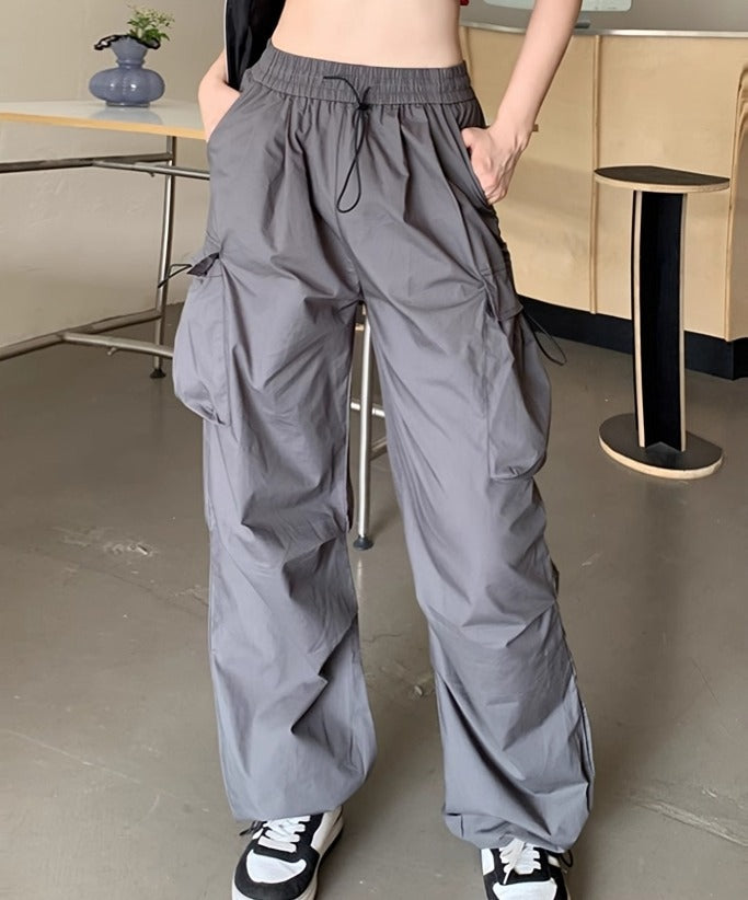 Grey Side Pocket Drawstring Pants