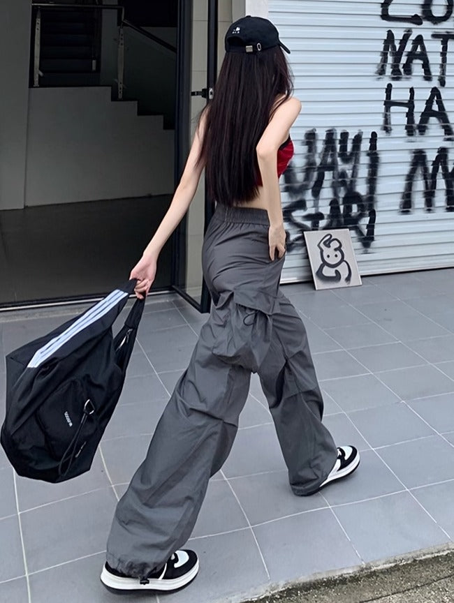 Grey Side Pocket Drawstring Pants