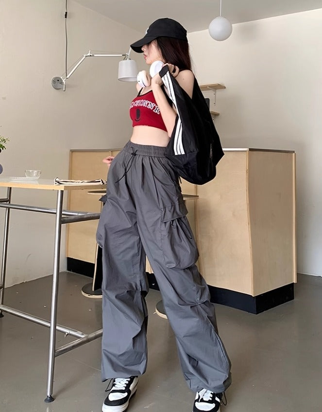 Grey Side Pocket Drawstring Pants