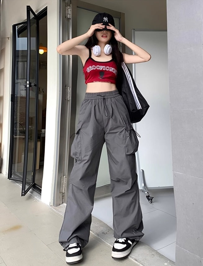 Grey Side Pocket Drawstring Pants