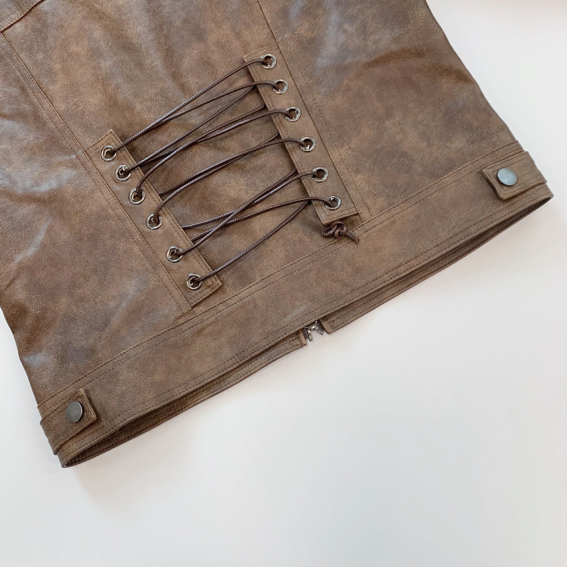 Rustic Brown Faux Leather Cropped Biker Jacket