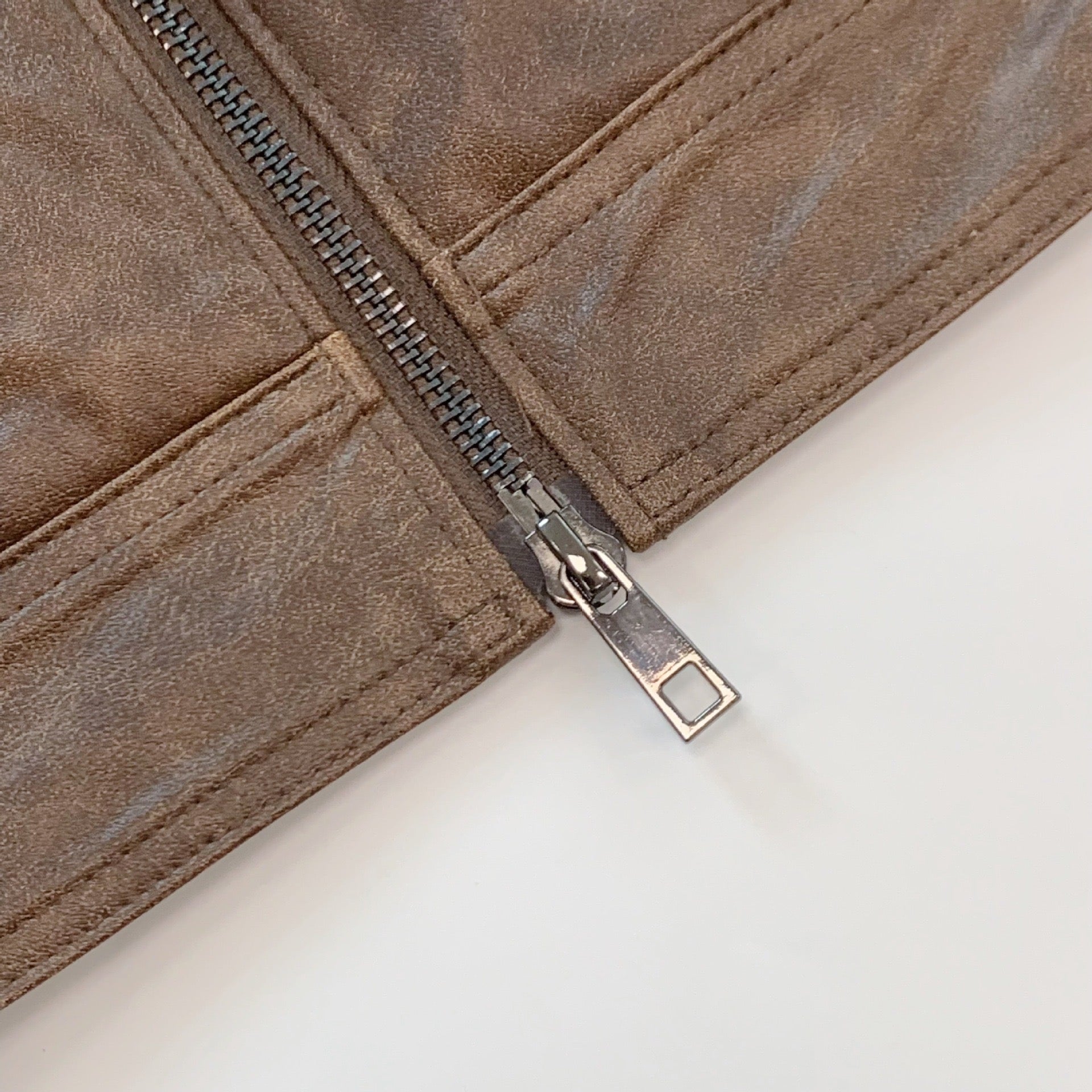 Rustic Brown Faux Leather Cropped Biker Jacket