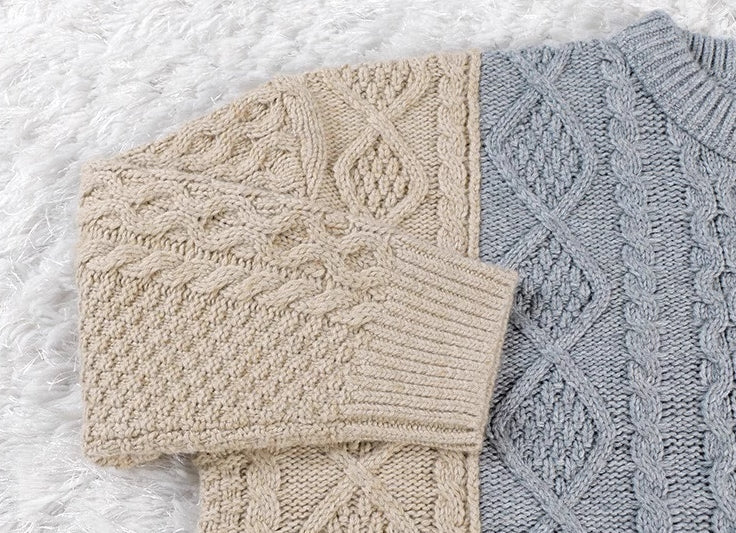 Blue Two Tone Knit Sweater