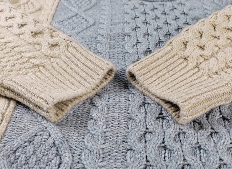 Blue Two Tone Knit Sweater