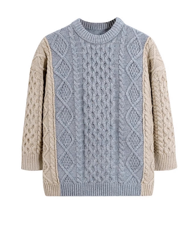 Blue Two Tone Knit Sweater