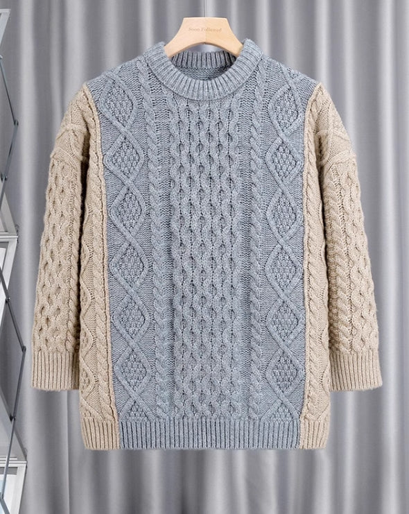Blue Two Tone Knit Sweater