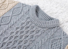 Blue Two Tone Knit Sweater