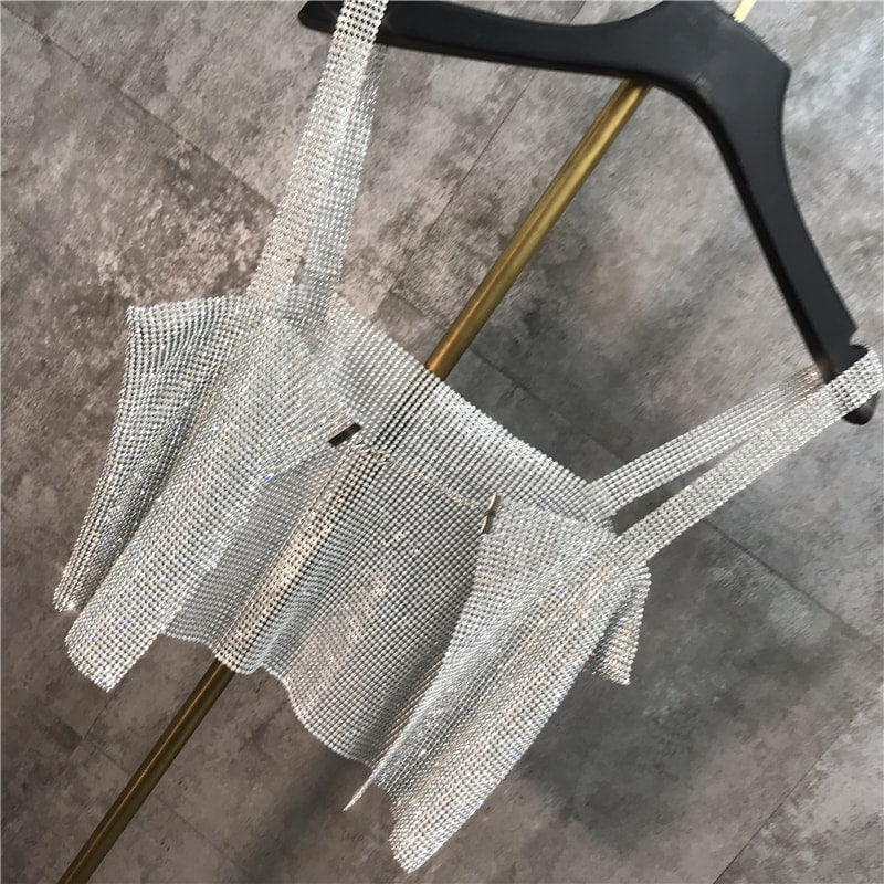 Grey Shiny Strap Crop Top