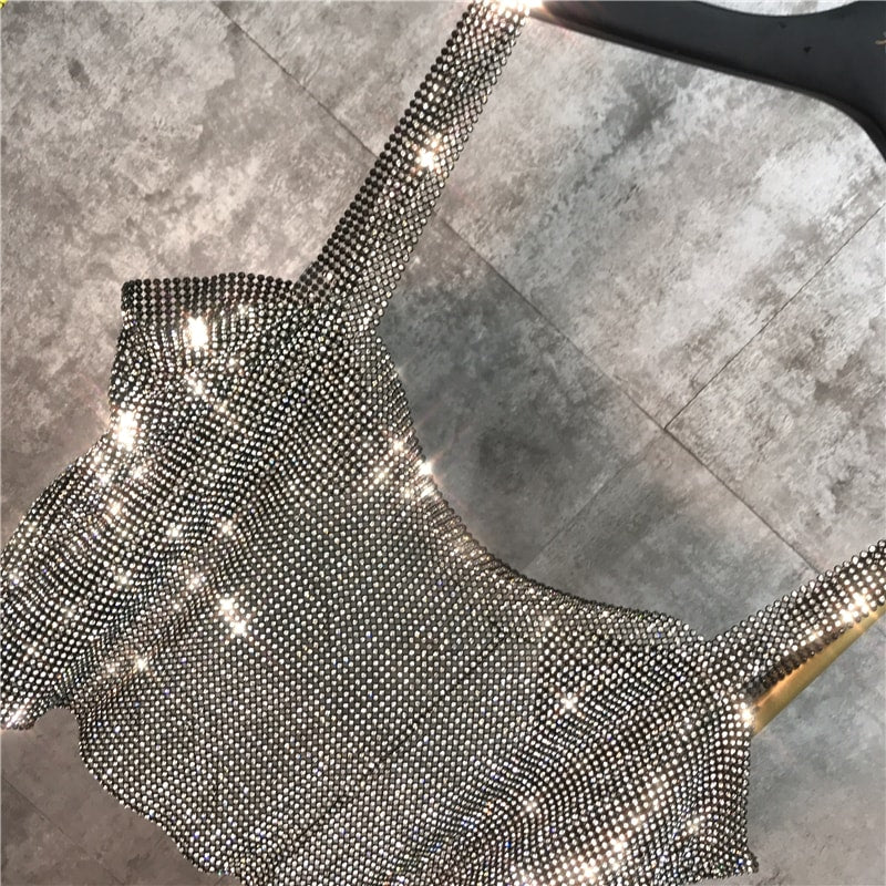 Grey Shiny Strap Crop Top