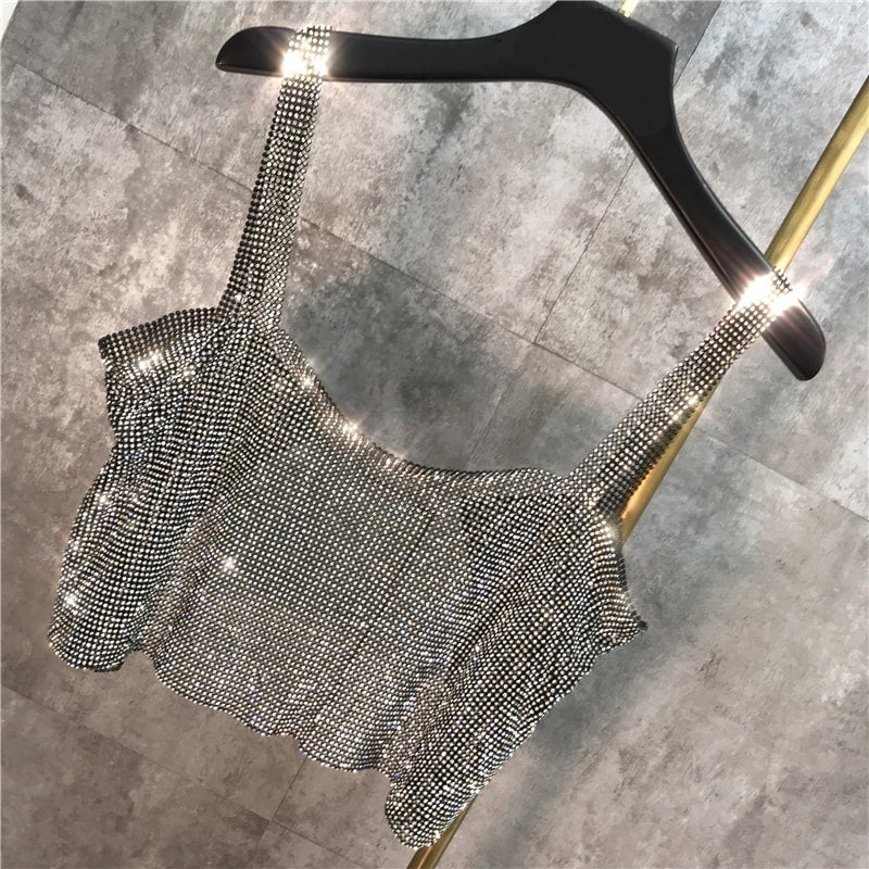 Grey Shiny Strap Crop Top