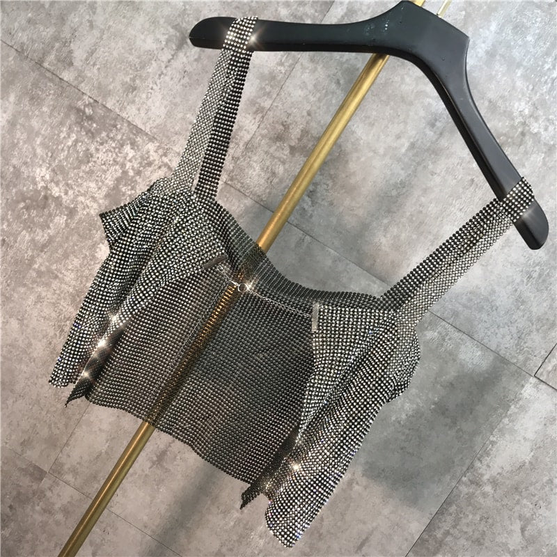 Grey Shiny Strap Crop Top