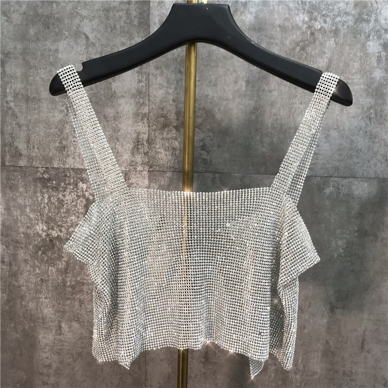 Grey Shiny Strap Crop Top
