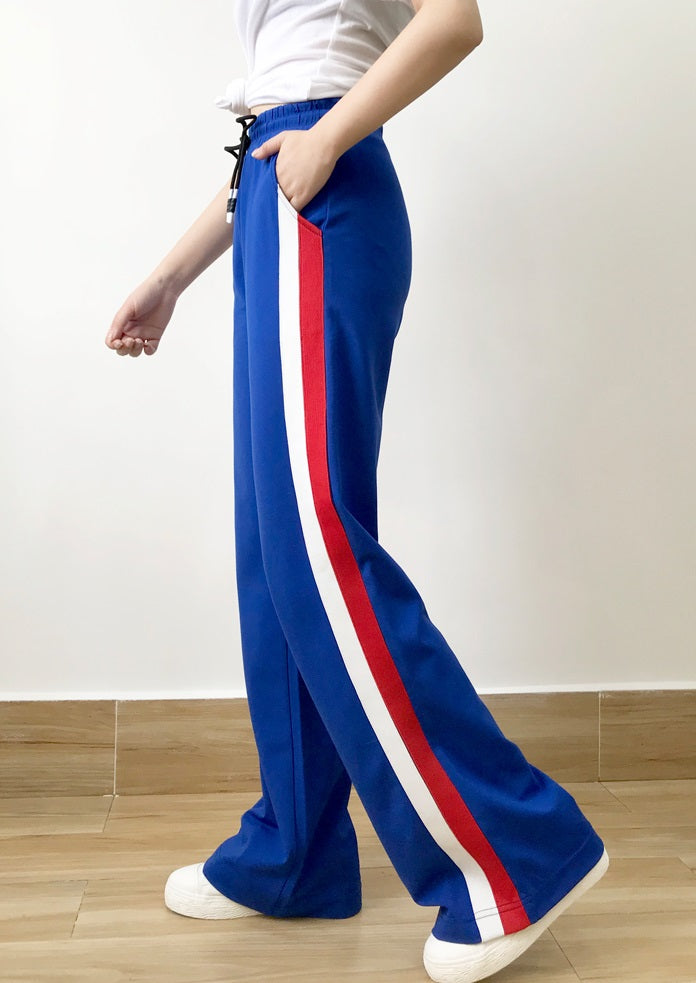 Blue Track Pants With Stripes