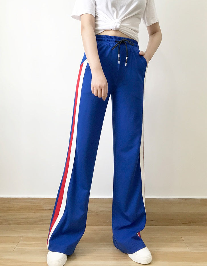 Blue Track Pants With Stripes