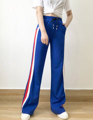 Blue Track Pants With Stripes