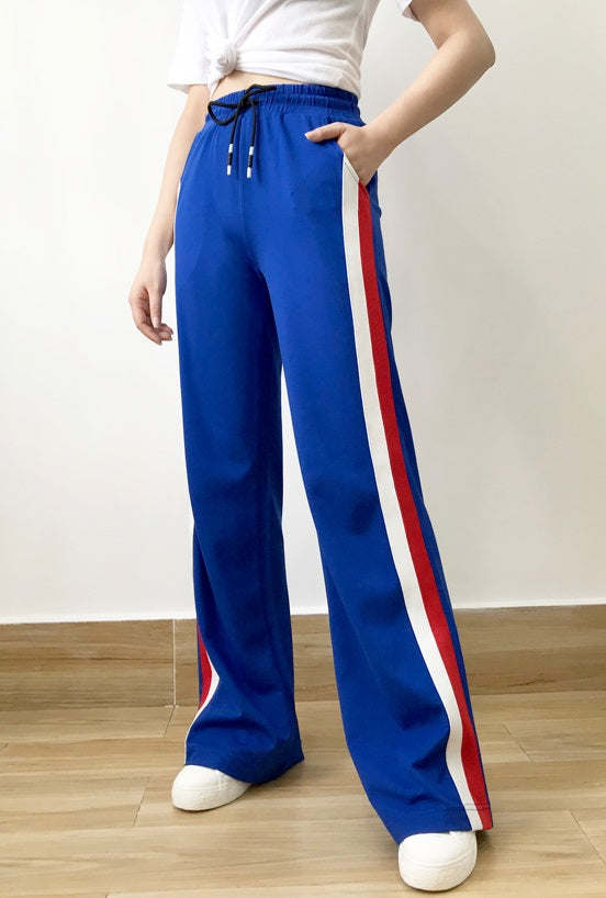 Blue Track Pants With Stripes