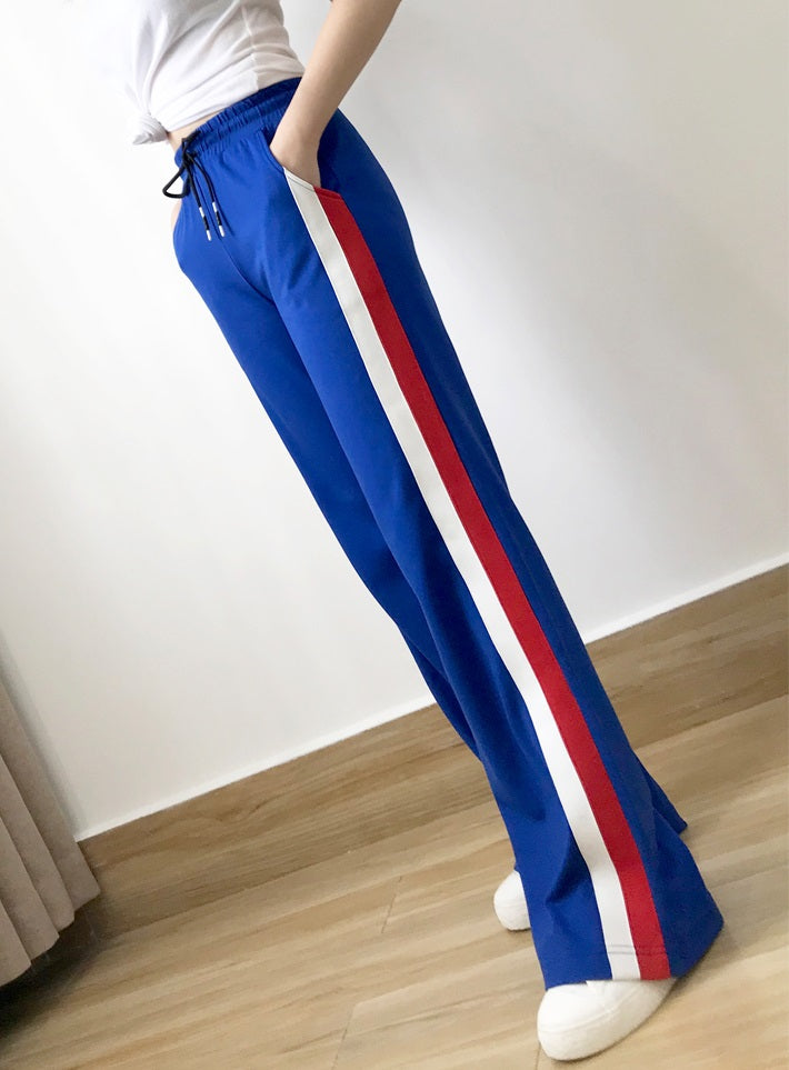 Blue Track Pants With Stripes