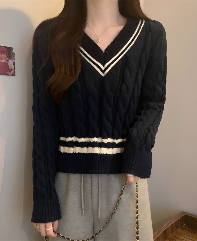 White V-Neck Knitted Sweater