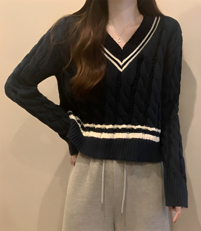 White V-Neck Knitted Sweater