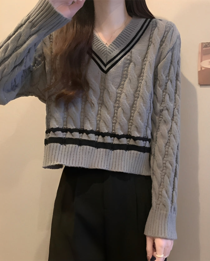 White V-Neck Knitted Sweater