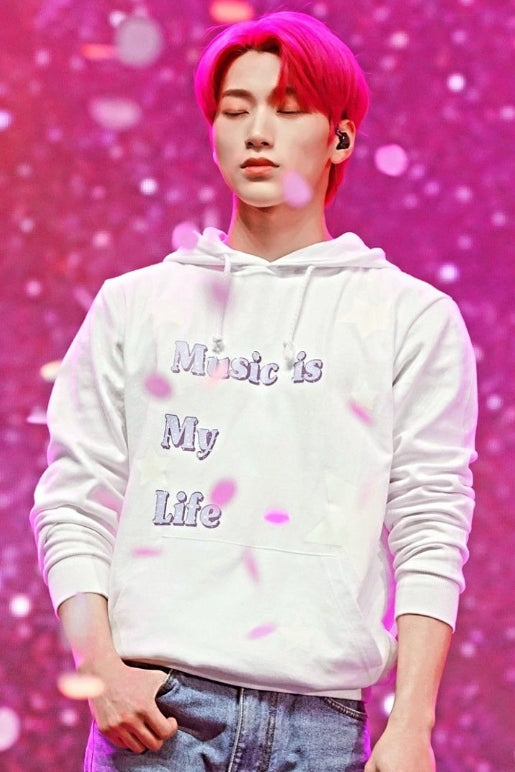 White 'Music Is My Life' Printed Hoodie