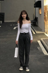 White Long Sleeve Lettuce  Crop Top