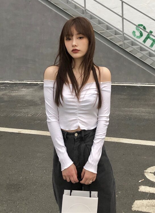 White Long Sleeve Lettuce  Crop Top