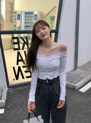 White Long Sleeve Lettuce  Crop Top