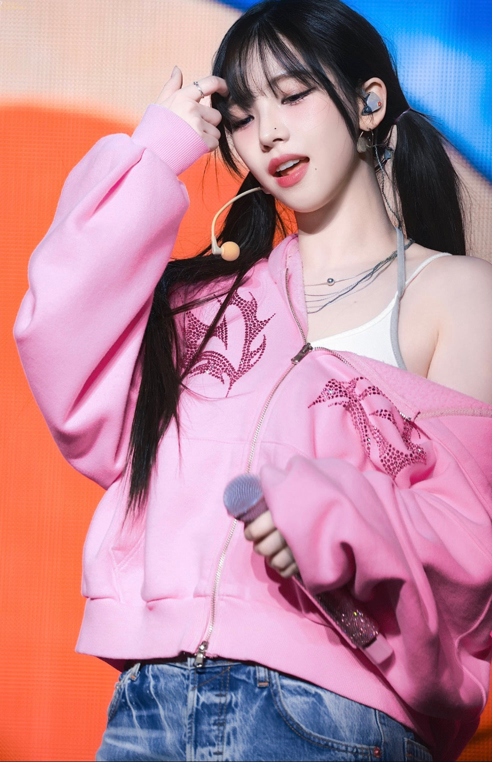 Pink Oversized Lightning Graphic Zip-Up Hoodie
