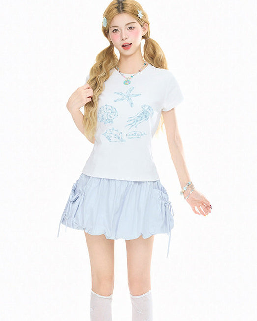 Sea Shell Print Slim Fit Crop Top