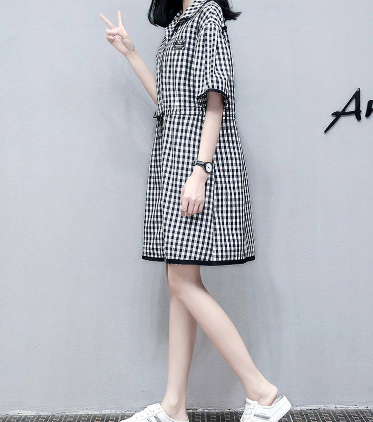 Black Checkered Collared Shirt Dress