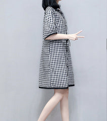 Black Checkered Collared Shirt Dress