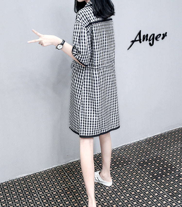 Black Checkered Collared Shirt Dress