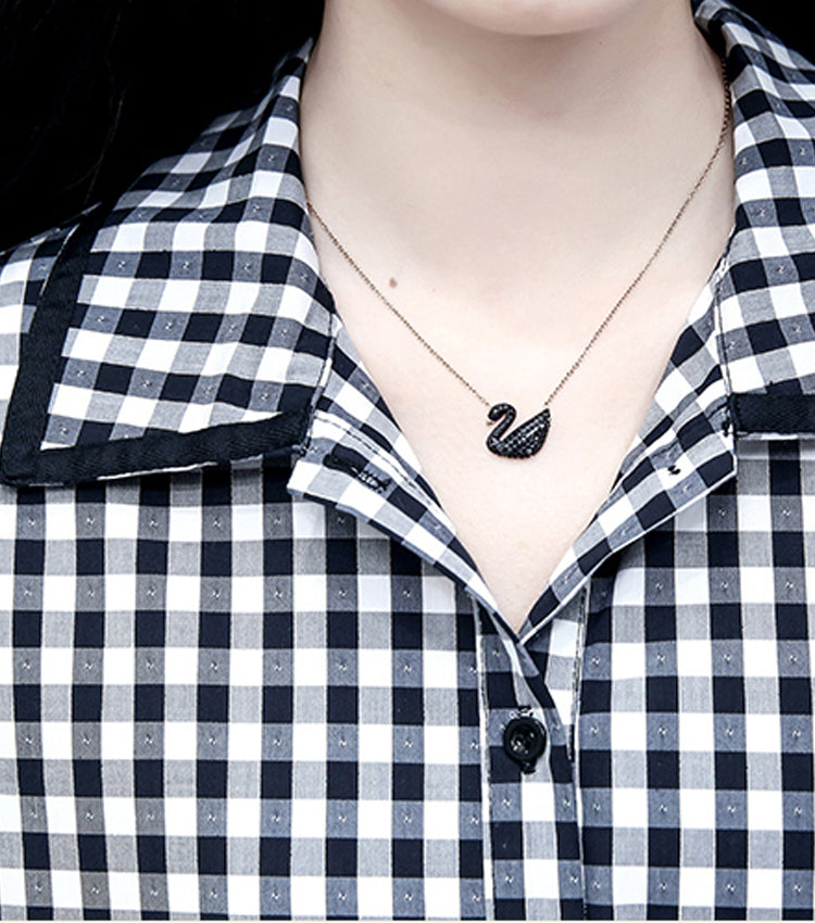 Black Checkered Collared Shirt Dress