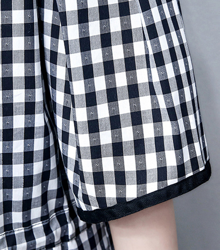 Black Checkered Collared Shirt Dress