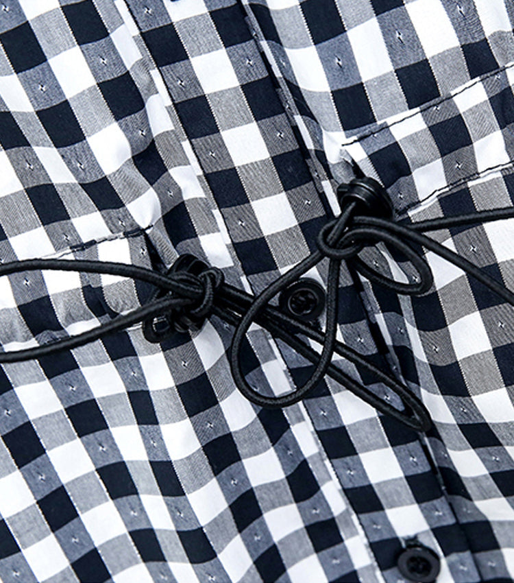 Black Checkered Collared Shirt Dress