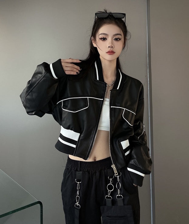 Black Faux Leather Short Jacket