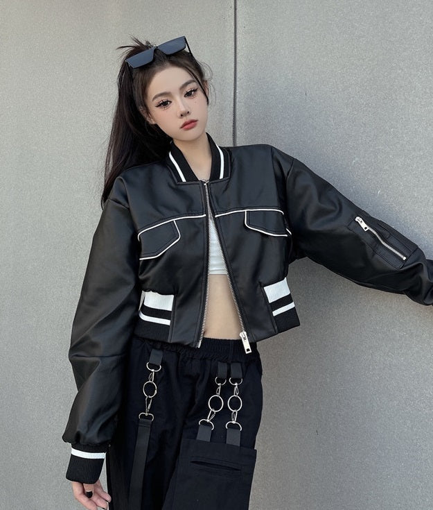 Black Faux Leather Short Jacket