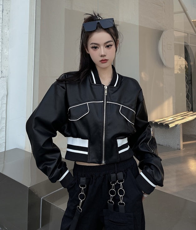 Black Faux Leather Short Jacket