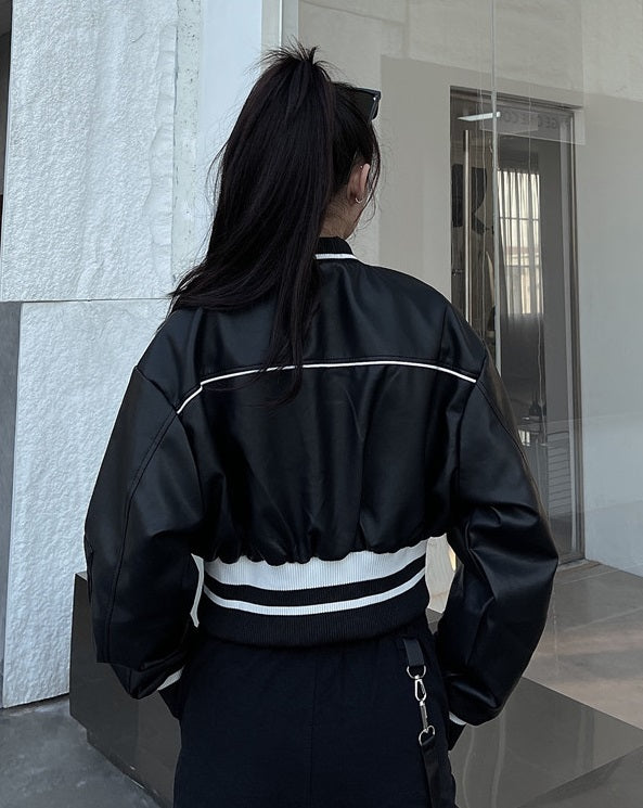 Black Faux Leather Short Jacket