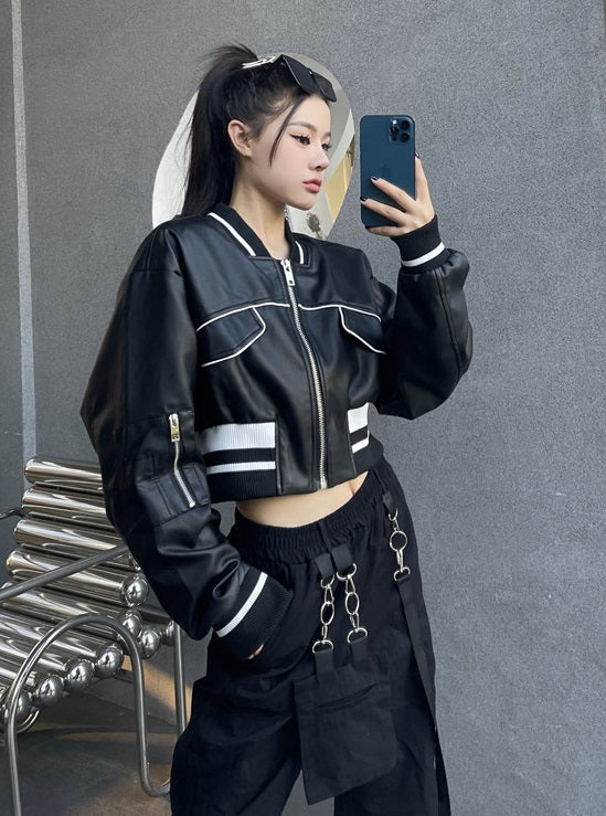 Black Faux Leather Short Jacket
