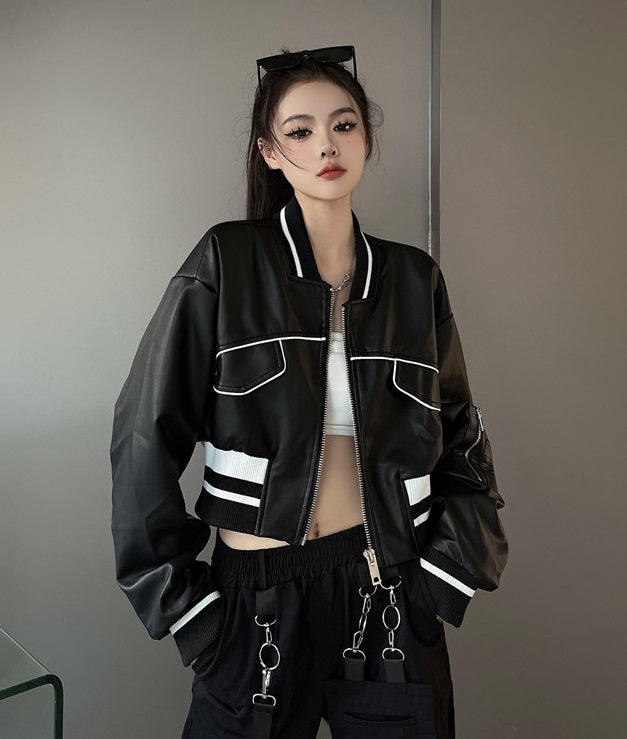 Black Faux Leather Short Jacket