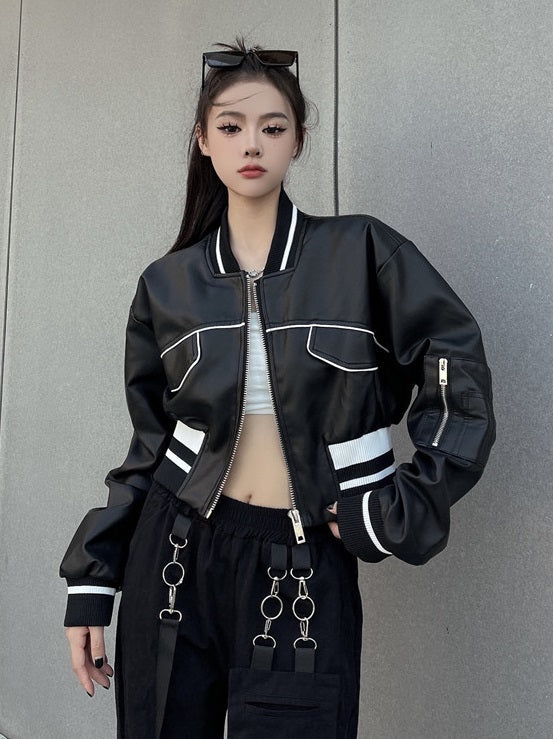 Black Faux Leather Short Jacket