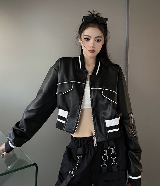 Black Faux Leather Short Jacket