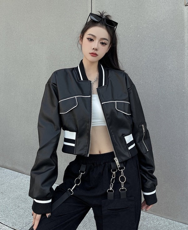 Black Faux Leather Short Jacket
