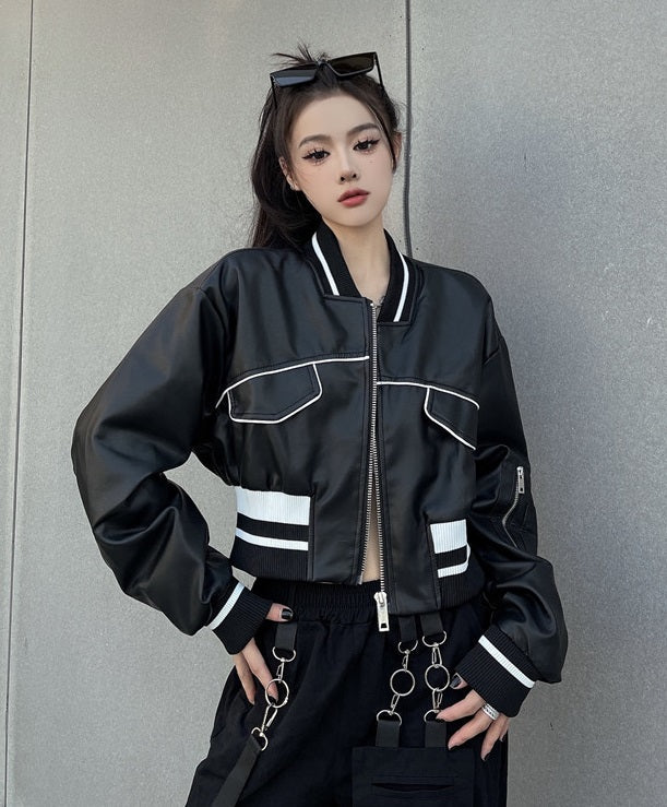 Black Faux Leather Short Jacket