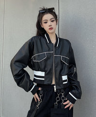 Black Faux Leather Short Jacket