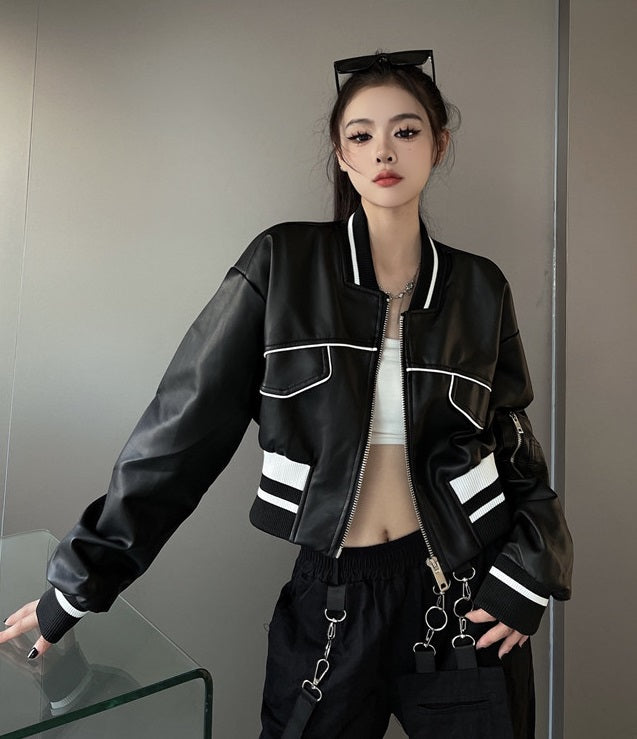 Black Faux Leather Short Jacket