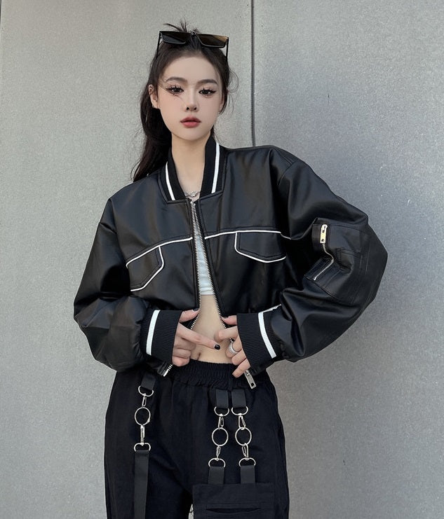 Black Faux Leather Short Jacket